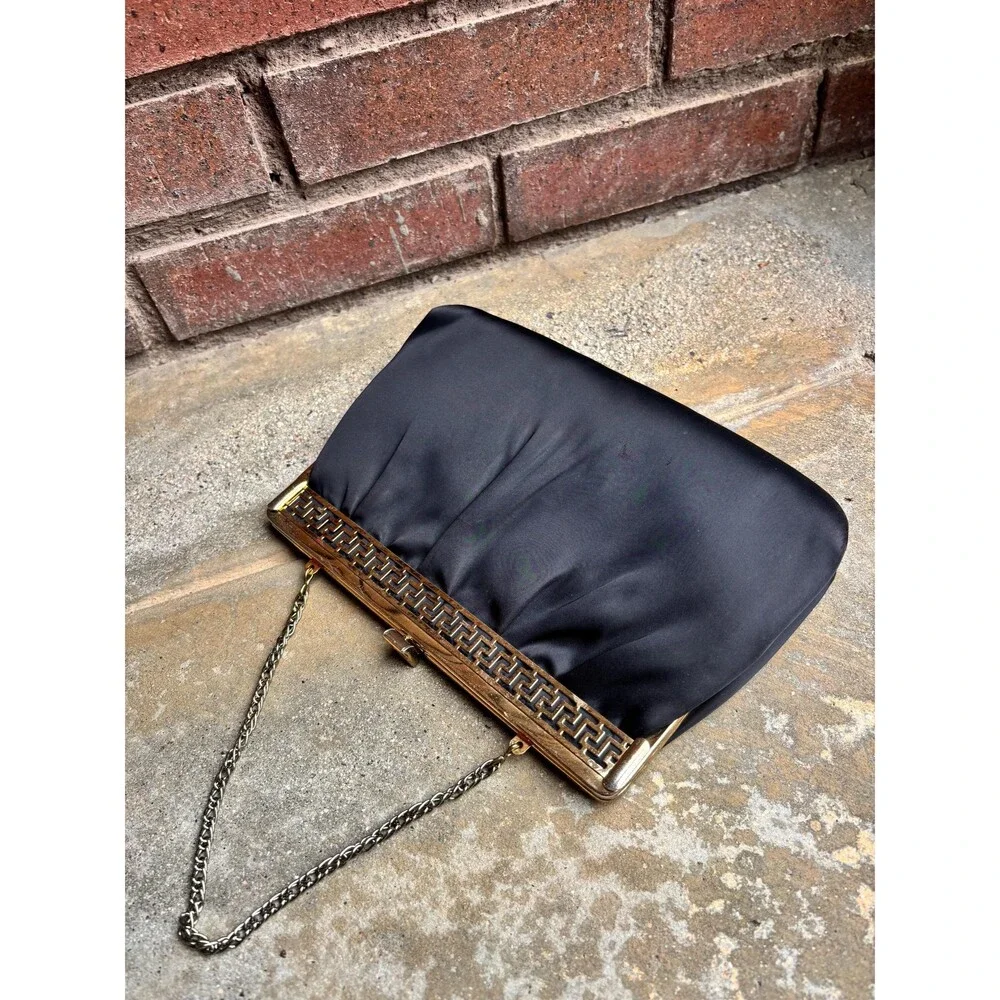 Black Satin Evening Bag 1950s 1960s